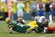 GREEN BAY, WI - SEPTEMBER 9: Ahmad Brooks #55 of the San Francisco 49ers sacks Aaron Rodgers #12 of the Green Bay Packers during the game at Lambeau Field on September 9, 2012 in Green Bay, Wisconsin. The 49ers won 30-22. (Photo by Joe Robbins/Getty Images)
