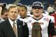 DETROIT, MI - NOVEMBER 30: Winning quarterback Jordan Lynch #6 of the Northern Illinois Huskies is presented with the Player of the Game trophy from MAC Commissioner Dr. Jon A. Steinbrecher after defeating the Kent State Golden Flashes 44-37 during the Mid-American Conference Championship game at Ford Field on November 30, 2012 in Detroit, Michigan. (Photo by Dave Reginek/Getty Images)