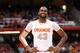 SYRACUSE, NY - DECEMBER 3: James Southerland #43 of the Syracuse Orange smiles as he stands on the court in between plays during the game against the Eastern Michigan Eagles at the Carrier Dome on December 3, 2012 in Syracuse, New York. (Photo by Nate Shron/Getty Images)