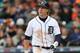 DETROIT, MI - OCTOBER 07: Andy Dirks #12 of the Detroit Tigers bats during Game Two of the American League Division Series against the Oakland Athletics at Comerica Park on October 7, 2012 in Detroit, Michigan. The Tigers defeated the Athletics 5-4. (Photo by Leon Halip/Getty Images)