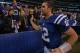 INDIANAPOLIS, IN - DECEMBER 30: Andrew Luck #12 of the Indianapolis Colts waves to the crowd as he leaves the field following a win over the Houston Texans at Lucas Oil Stadium on December 30, 2012 in Indianapolis, Indiana. The Colts defeated the Texans 28-16. (Photo by Jonathan Daniel/Getty Images)