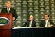 FLORHAM PARK, NJ - JANUARY 21: Rex Ryan (L) addresses the media during a press conference after being introduced as the new Head Coach of the New York Jets as Owner Woody Johnson (C) and General Manager Mike Tannenbaum look on at the Atlantic Health Jets Training Center on January 21, 2009 in Florham Park, New Jersey. (Photo by Andy Marlin/Getty Images)