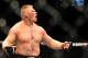 LAS VEGAS - JULY 11: Brock Lesnar reacts after knocking out Frank Mir during their heavyweight title bout during UFC 100 on July 11, 2009 in Las Vegas, Nevada. (Photo by Jon Kopaloff/Getty Images)