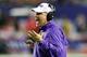 ATLANTA, GA - JANUARY 01: Head coach Les Miles of the LSU Tigers questions a call in the final minutes against the Clemson Tigers during the 2012 Chick-fil-A Bowl at Georgia Dome on December 31, 2012 in Atlanta, Georgia. (Photo by Kevin C. Cox/Getty Images)