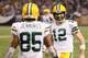 MINNEAPOLIS, MN - DECEMBER 30: Greg Jennings #85 of the Green Bay Packers is congratulated by Aaron Rodgers #12 of the Green Bay Packers after the pair scored a touchdown during a game against the Minnesota Vikings on December 30, 2012 at Mall of America Field at the Hubert H. Humphrey Metrodome in Minneapolis, Minnesota. The Vikings defeated the Packers 37-34. (Photo by Andy Clayton King/Getty Images)