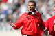 EAST LANSING, MI - SEPTEMBER 29: Head coach Urban Meyer of the Ohio State Buckeyes reacts on the sideline while playing the Michigan State Spartans at Spartan Stadium on September 29, 2012 in East Lansing, Michigan. Ohio State won the game 17-16. (Photo by Gregory Shamus/Getty Images)