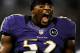 BALTIMORE, MD - SEPTEMBER 23: Linebacker Ray Lewis #52 of the Baltimore Ravens is introduced before playing against the New England Patriots at M&T Bank Stadium on September 23, 2012 in Baltimore, Maryland. (Photo by Patrick Smith/Getty Images)