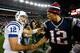 FOXBORO, MA - NOVEMBER 18: Andrew Luck #12 of the Indianapolis Colts shakes hands with Tom Brady #12 of the New England Patriots following their game on November 18, 2012 at Gillette Stadium in Foxboro, Massachusetts. (Photo by Jared Wickerham/Getty Images)
