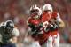 MADISON, WI - SEPTEMBER 15: Running back Montee Ball #28 of the Wisconsin Badgers breaks through the Utah State Aggies defense for a touchdown in the third quarter September 15, 2012 at Camp Randall Stadium in Madison, Wisconsin. (Photo by Tom Lynn/Getty Images)