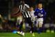 LIVERPOOL, ENGLAND - SEPTEMBER 17: Newcastle striker Demba Ba scores the first Newcastle goal during the Premier League match between Everton and Newcastle United at Goodison Park on September 17, 2012 in Liverpool, England. (Photo by Stu Forster/Getty Images)