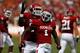 DALLAS, TX - OCTOBER 13: David King #90 of the Oklahoma Sooners celebrates with Tony Jefferson #1 of the Oklahoma Sooners after sacking the Texas Longhorn quarterback for a loss at Cotton Bowl on October 13, 2012 in Dallas, Texas. The Oklahoma Sooners beat the Texas Longhorns 63-21. (Photo by Tom Pennington/Getty Images)