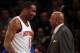 NEW YORK, NY - JANUARY 01: Head coach Mike Woodson of the New York Knicks talks with Amar'e Stoudemire #1 before Stoudemire enters the game in the first quarter against the Portland Trail Blazers on January 1, 2013 at Madison Square Garden in New York City. NOTE TO USER: User expressly acknowledges and agrees that, by downloading and/or using this photograph, user is consenting to the terms and conditions of the Getty Images License Agreement. (Photo by Elsa/Getty Images)