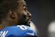 DETROIT, MI - DECEMBER 22: Calvin Johnson #81 of the Detroit Lions watches the video replay on the sidelines after breaking the NFL single season yardage record formally held by Jerry Rice during the game against the Atlanta Falcons at Ford Field on December 22, 2012 in Detroit, Michigan. The Falcons defeated the Lions 31-18. (Photo by Leon Halip/Getty Images)