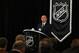 September 13, 2012; New York, NY, USA; NHL commissioner Gary Bettman speaks during a press conference at the Crowne Plaza Times Square. Mandatory Credit: Brad Penner-USA TODAY Sports