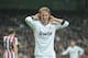 MADRID, SPAIN - NOVEMBER 17: Luka Modric of Real Madrid reacts after missing a shot at goal during the La Liga match between Real Madrid CF and Athletic Club de Bilbao at estadio Santiago Bernabeu on November 17, 2012 in Madrid, Spain. (Photo by Denis Doyle/Getty Images)