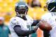 PITTSBURGH, PA - OCTOBER 7 : Michael Vick #7 of the Philadelphia Eagles throws a pass during warmups prior to the game against the Pittsburgh Steelers on October 7, 2012 at Heinz Field in Pittsburgh, Pennsylvania. (Photo by Joe Sargent/Getty Images)