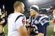 FOXBORO, MA - DECEMBER 10: Matt Schaub #8 of the Houston Texans shakes hands with Tom Brady #12 of the New England Patriots following the game at Gillette Stadium on December 10, 2012 in Foxboro, Massachusetts. (Photo by Jared Wickerham/Getty Images)
