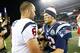 FOXBORO, MA - DECEMBER 10: Matt Schaub #8 of the Houston Texans shakes hands with Tom Brady #12 of the New England Patriots following the game at Gillette Stadium on December 10, 2012 in Foxboro, Massachusetts. (Photo by Jared Wickerham/Getty Images)