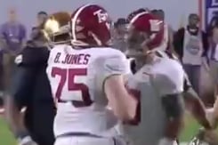 AJ McCarron and Barrett Jones Have a Little Spat on the Field