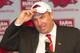 FAYETTEVILLE, AR - DECEMBER 5: Former Wisconsin Badger Head Coach Bret Bielema speaks during his introduction as the new Head Coach of the Arkansas Razorbacks on December 5, 2012 in Fayetteville, Arkansas. (Photo by Wesley Hitt/Getty Images)