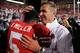 COLUMBUS, OH - OCTOBER 6: Head Coach Urban Meyer hugs quarterback Braxton Miller #5 of the Ohio State Buckeyes after the Buckeyes defeated the Nebraska Cornhuskers 63-38 at Ohio Stadium on October 6, 2012 in Columbus, Ohio. (Photo by Jamie Sabau/Getty Images)