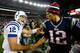 FOXBORO, MA - NOVEMBER 18: Andrew Luck #12 of the Indianapolis Colts shakes hands with Tom Brady #12 of the New England Patriots following their game on November 18, 2012 at Gillette Stadium in Foxboro, Massachusetts. (Photo by Jared Wickerham/Getty Images)
