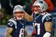 FOXBORO, MA - DECEMBER 30: Rob Gronkowski #87 of the New England Patriots celebrates his touchdown with Aaron Hernandez in the second half against the Miami Dolphins at Gillette Stadium on December 30, 2012 in Foxboro, Massachusetts. (Photo by Jim Rogash/Getty Images)