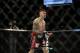 May 26, 2012; Las Vegas, NV, USA; Dan Hardy reacts to the win over Duane Ledwig (not pictured) during UFC 146 at the MGM Grand Garden event center. Mandatory Credit: Ron Chenoy-USA TODAY Sports
