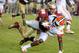 Sept 22, 2012; Tallahassee, Florida, USA; Florida State Seminoles defensive end Bjoern Werner (95) tackles Clemson Tigers wide receiver Sammy Watkins (2) during the second half of the game at Doak Campbell Stadium. Mandatory Credit: Melina Vastola-USA TODAY Sports