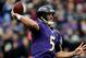 BALTIMORE, MD - JANUARY 06: Quarterback Joe Flacco #5 of the Baltimore Ravens throws against the Indianapolis Colts during the AFC Wild Card Playoff Game at M&T Bank Stadium on January 6, 2013 in Baltimore, Maryland. (Photo by Patrick Smith/Getty Images)