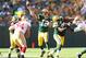 GREEN BAY, WI - SEPTEMBER 09: Aaron Rodgers #12 of the Green Bay Packers throws a pass during the NFL season opener against the San Francisco 49ers at Lambeau Field on September 9, 2012 in Green Bay, Wisconsin. (Photo by Andy Lyons/Getty Images)