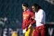 PHILADELPHIA, PA - DECEMBER 23: Robert Griffin III #10 and Kirk Cousins #12 of the Washington Redskins warm up prior to a game against the Philadelphia Eagles at Lincoln Financial Field on December 23, 2012 in Philadelphia, Pennsylvania. (Photo by Patrick McDermott/Getty Images)