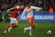 FLEETWOOD, ENGLAND - JANUARY 07: Tom Ince of Blackpool beats Andrew Mangan of Fleetwood Town during the FA Cup sponsored by Budweiser third round match between Fleetwood Town and Blackpool at Highbury Stadium on January 7, 2012 in Fleetwood, England. (Photo by Alex Livesey/Getty Images)