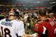 ATLANTA, GA - SEPTEMBER 17: Peyton Manning #18 of the Denver Broncos congratulates Matt Ryan #2 of the Atlanta Falcons on their 27-21 win at Georgia Dome on September 17, 2012 in Atlanta, Georgia. (Photo by Kevin C. Cox/Getty Images)