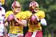 The Washington Redskins' top NFL Draft picks in 2012, Robert Griffin III and Kirk Cousins, during preseason practice.