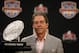 FORT LAUDERDALE, FL - JANUARY 08: Head coach Nick Saban of the Alabama Crimson Tide poses with the National Championship trophy during the Discover BCS National Championship Press Conference at the Harbor Beach Marriott on January 8, 2013 in Fort Lauderdale, Florida. (Photo by Streeter Lecka/Getty Images)