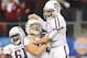 ARLINGTON, TX - JANUARY 04: Johnny Manziel #2 of the Texas A&M Aggies celebrates his touchdown with Luke Joeckel #76 against the Oklahoma Sooners during the Cotton Bow lat Cowboys Stadium on January 4, 2013 in Arlington, Texas. (Photo by Ronald Martinez/Getty Images)