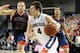 Feb 9 2012; Spokane, WA, USA; Gonzaga Bulldogs guard Kevin Pangos (4) drives the lane against Saint Mary's Gaels forward Rob Jones (22) during the second half at the McCarthey Athletic Center. The Bulldogs would go onto to beat the Gaels 73-59. Mandatory Credit: James Snook-USA TODAY Sports