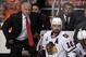 PHILADELPHIA - JUNE 09: Head coach Joel Quenneville and Patrick Sharp #10 of the Chicago Blackhawks look on from the bench in Game Six of the 2010 NHL Stanley Cup Final against the Philadelphia Flyers at the Wachovia Center on June 9, 2010 in Philadelphia, Pennsylvania. (Photo by Jim McIsaac/Getty Images)