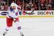 Stu Bickel taking a slap shot.