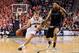 Dec 15, 2012; Seattle, WA, USA; Gonzaga Bulldogs guard Kevin Pangos (4) drives to the basket while being guarded by Kansas State Wildcats guard Shane Southwell (1) during the 2nd half at KeyArena. Gonzaga defeated Kansas State 68-52. Mandatory Credit: Steven Bisig-USA TODAY Sports
