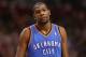 Jan 6, 2013; Toronto, ON, Canada; Oklahoma City Thunder small forward Kevin Durant (35) during their game against the Toronto Raptors at the Air Canada Centre. The Thunder beat the Raptors 104-92. Mandatory Credit: Tom Szczerbowski-USA TODAY Sports