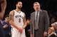 NEW YORK, NY - DECEMBER 28: Interim Coach P.J. Carlesimo of the Brooklyn Nets and Deron Williams #8 wait for play to begin in their game against the Charlotte Bobcats at the Barclays Center on December 28, 2012 in the Brooklyn borough of New York City. NOTE TO USER: User expressly acknowledges and agrees that, by downloading and/or using this photograph, user is consenting to the terms and conditions of the Getty Images License Agreement. The Nets defeated the Bobcats 97-81. (Photo by Bruce Bennett/Getty Images)