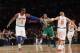 NEW YORK, NY - JANUARY 07: Amar'e Stoudemire #1 of the New York Knicks celebrates a basket against the Boston Celtics at Madison Square Garden on January 7, 2013 in New York City. NOTE TO USER: User expressly acknowledges and agrees that, by downloading and/or using this photograph, user is consenting to the terms and conditions of the Getty Images License Agreement. The Celtics defeated the Knicks 102-96. (Photo by Bruce Bennett/Getty Images)