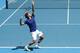 MELBOURNE, AUSTRALIA - JANUARY 11: Roger Federer of Switzerland serves during a practice session ahead of the 2013 Australian Open at Melbourne Park on January 11, 2013 in Melbourne, Australia. (Photo by Vince Caligiuri/Getty Images)