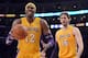 LOS ANGELES, CA - DECEMBER 28: Pau Gasol #16 and Dwight Howard #12 of the Los Angeles Lakers react to a foul call during the game against the Portland Trail Blazers at Staples Center on December 28, 2012 in Los Angeles, California. The Lakers won 104-87. NOTE TO USER: User expressly acknowledges and agrees that, by downloading and or using this photograph, User is consenting to the terms and conditions of the Getty Images License Agreement. (Photo by Harry How/Getty Images)