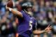 BALTIMORE, MD - JANUARY 06: Quarterback Joe Flacco #5 of the Baltimore Ravens throws against the Indianapolis Colts during the AFC Wild Card Playoff Game at M&T Bank Stadium on January 6, 2013 in Baltimore, Maryland. (Photo by Patrick Smith/Getty Images)