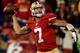 SAN FRANCISCO, CA - JANUARY 12: Quarterback Colin Kaepernick #7 of the San Francisco 49ers throws the ball against the Green Bay Packers during the NFC Divisional Playoff Game at Candlestick Park on January 12, 2013 in San Francisco, California. (Photo by Stephen Dunn/Getty Images)