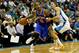 November 20, 2012; New Orleans, LA, USA; New York Knicks shooting guard J.R. Smith (8) drives past New Orleans Hornets shooting guard Austin Rivers (25) during the second half of a game at the New Orleans Arena. The Knicks defeated the Hornets 102-80. Mandatory Credit: Derick E. Hingle-USA TODAY Sports