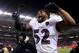 Ray Lewis celebrates the Baltimore Ravens' 38-35 double overtime victory over the Denver Broncos Saturday night.